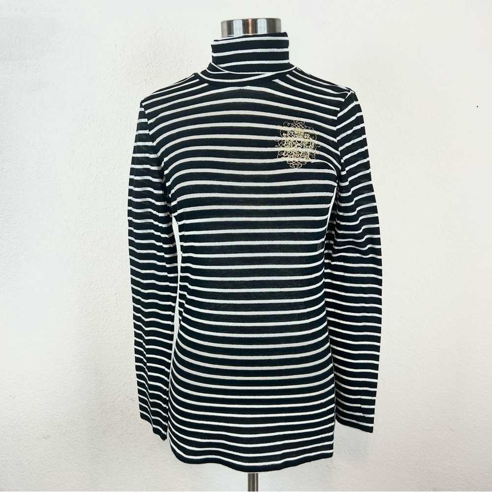 Express Black Striped Embroidered Rhinestone Turtleneck Long sleeve Top